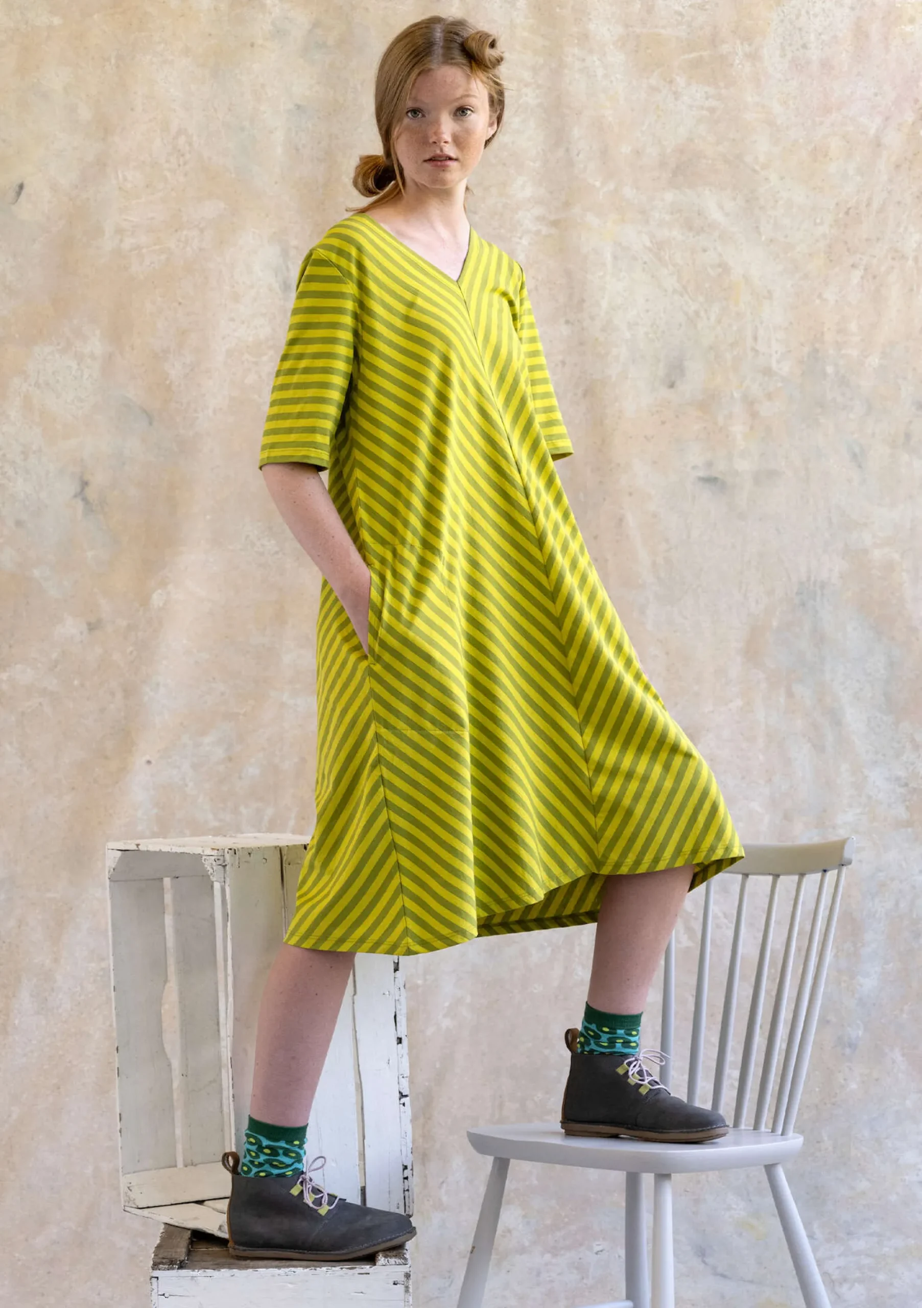 Discount Gudrun Sjödén Basic-Streifenkleid Aus Bio-Baumwolle hellkräutergrün-limettengrün
