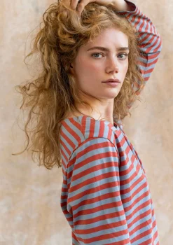 Outlet Gudrun Sjödén Basic-Streifenshirt Aus Bio-Baumwolle taubenblau-ziegel