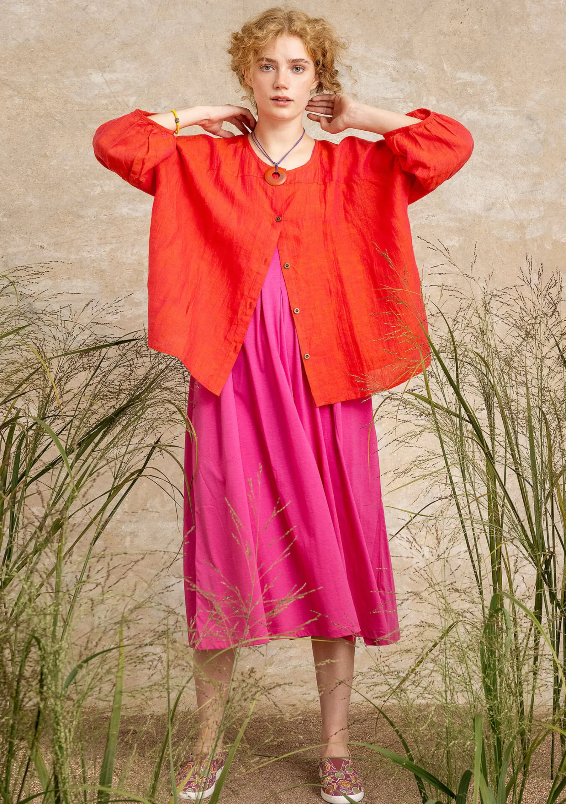Outlet Gudrun Sjödén Bluse Aus Leinen radieschen