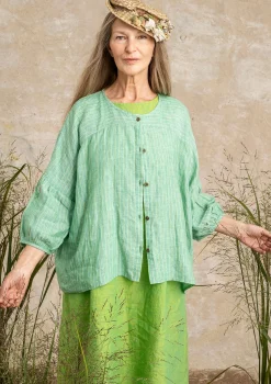 Hot Gudrun Sjödén Bluse Aus Leinen lotusgrün-gestreift
