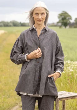 New Gudrun Sjödén Bluse Dunes Aus Bio-Baumwolle/Leinen aschgrau
