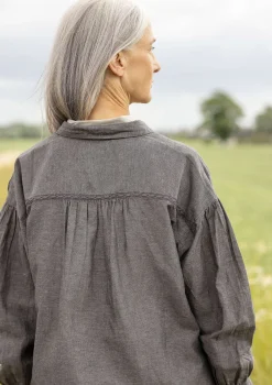 New Gudrun Sjödén Bluse Dunes Aus Bio-Baumwolle/Leinen aschgrau