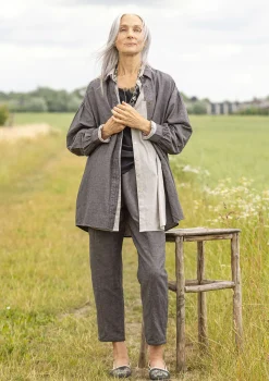 New Gudrun Sjödén Bluse Dunes Aus Bio-Baumwolle/Leinen aschgrau