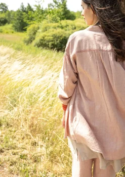 Sale Gudrun Sjödén Bluse Dunes Aus Bio-Baumwolle/Leinen dunkelrosa
