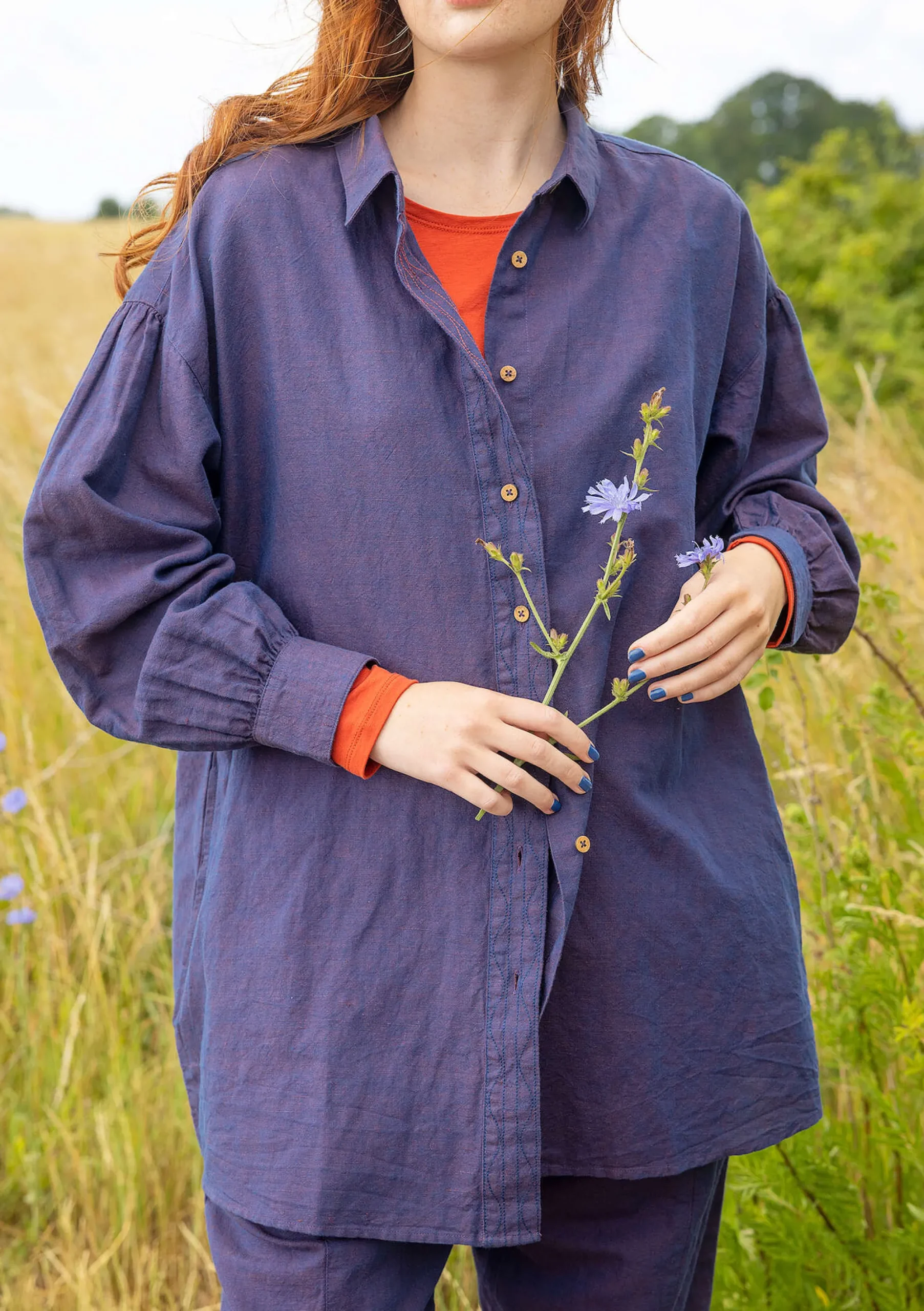 Discount Gudrun Sjödén Bluse Dunes Aus Bio-Baumwolle/Leinen brombeere