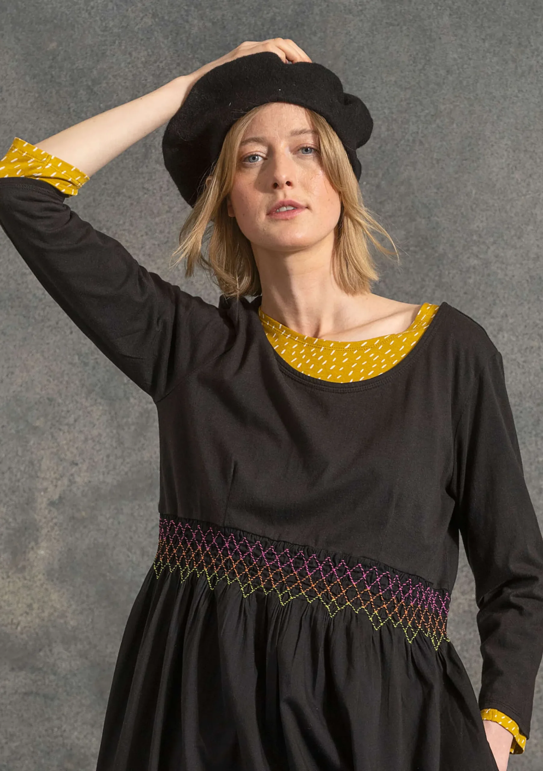 Gudrun Sjödén Gestrickte Baskenmütze Aus Gefilzter Bio-Wolle schwarz