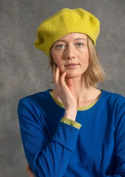 Clearance Gudrun Sjödén Gestrickte Baskenmütze Aus Gefilzter Bio-Wolle limettengrün