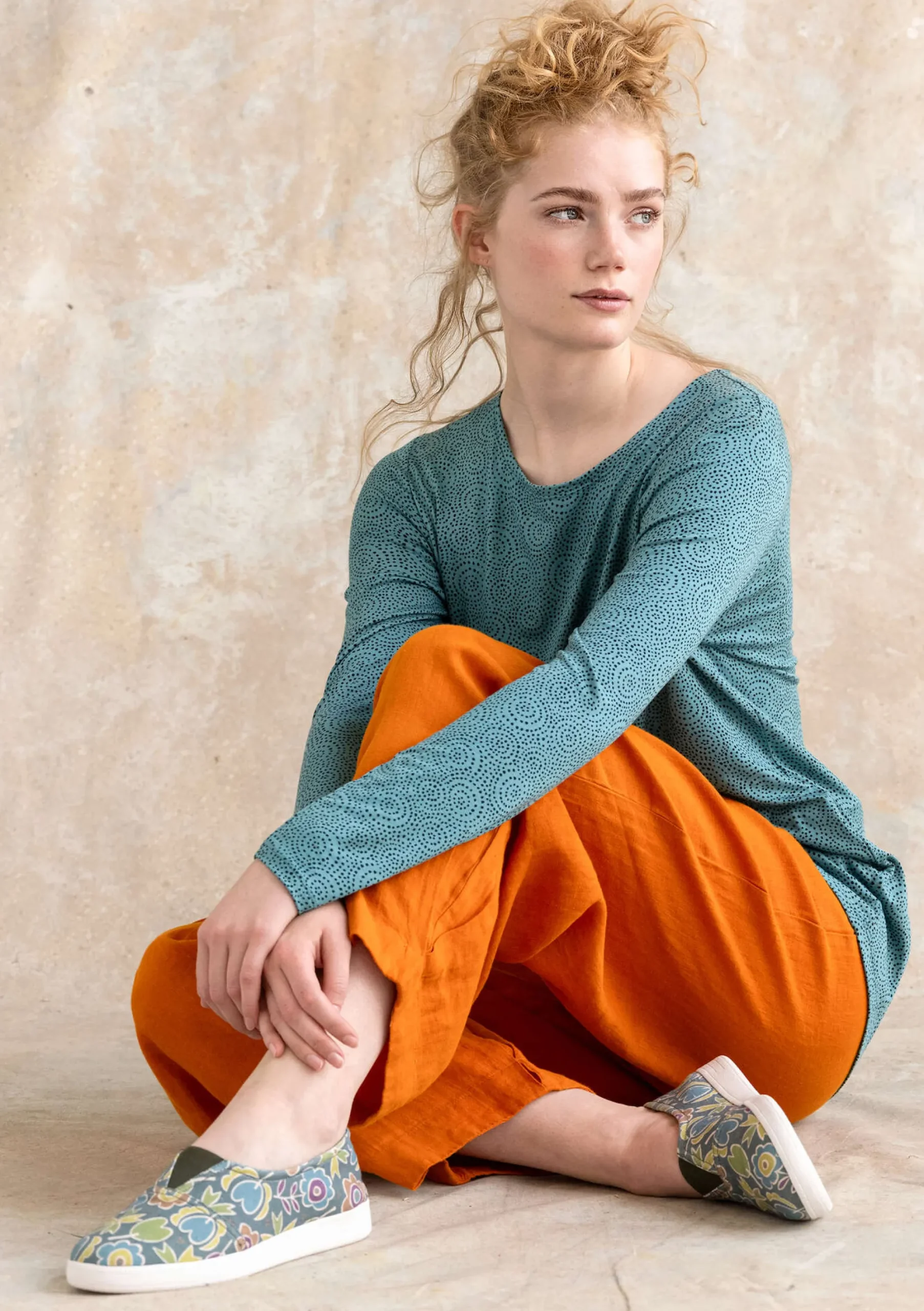 New Gudrun Sjödén Jerseyshirt Ada Aus Lyocell/Elasthan aqua-gemustert