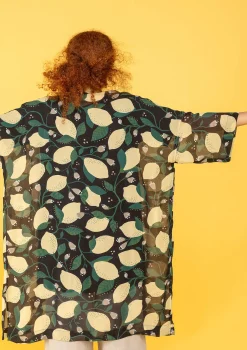 New Gudrun Sjödén Kimono Limone Aus Viskosegewebe schwarz
