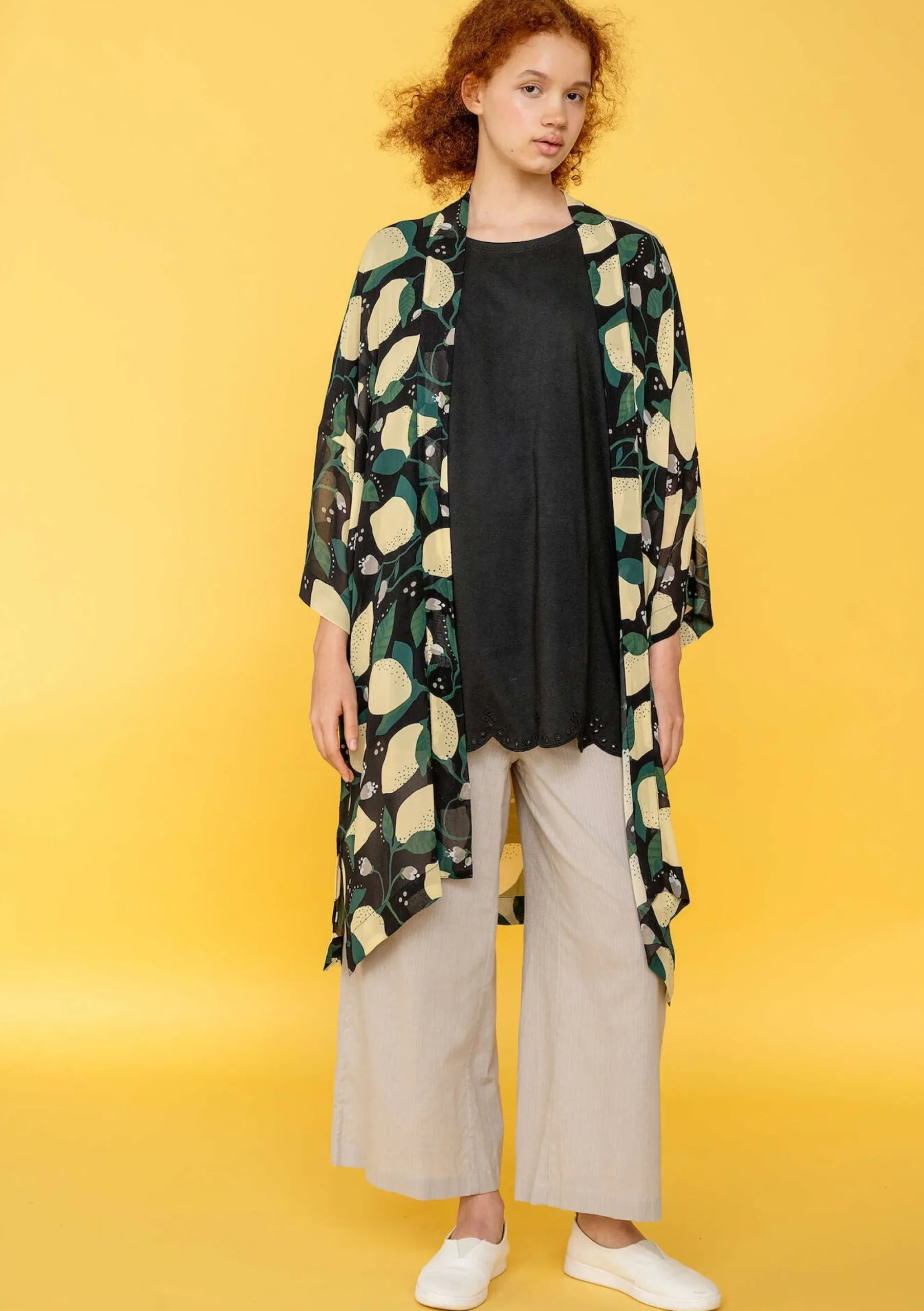 New Gudrun Sjödén Kimono Limone Aus Viskosegewebe schwarz