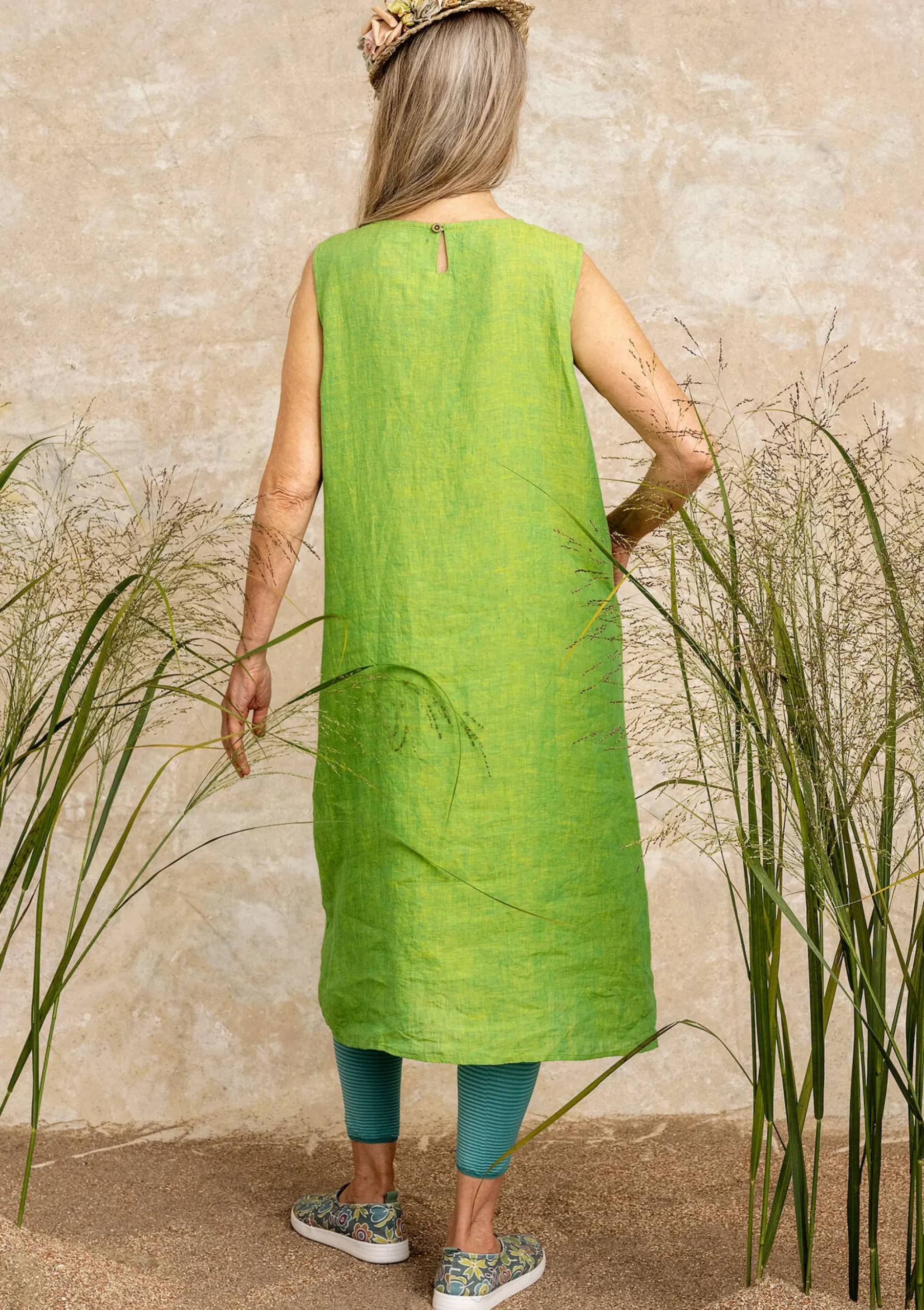 Sale Gudrun Sjödén Kleid Aus Leinengewebe erbsengrün