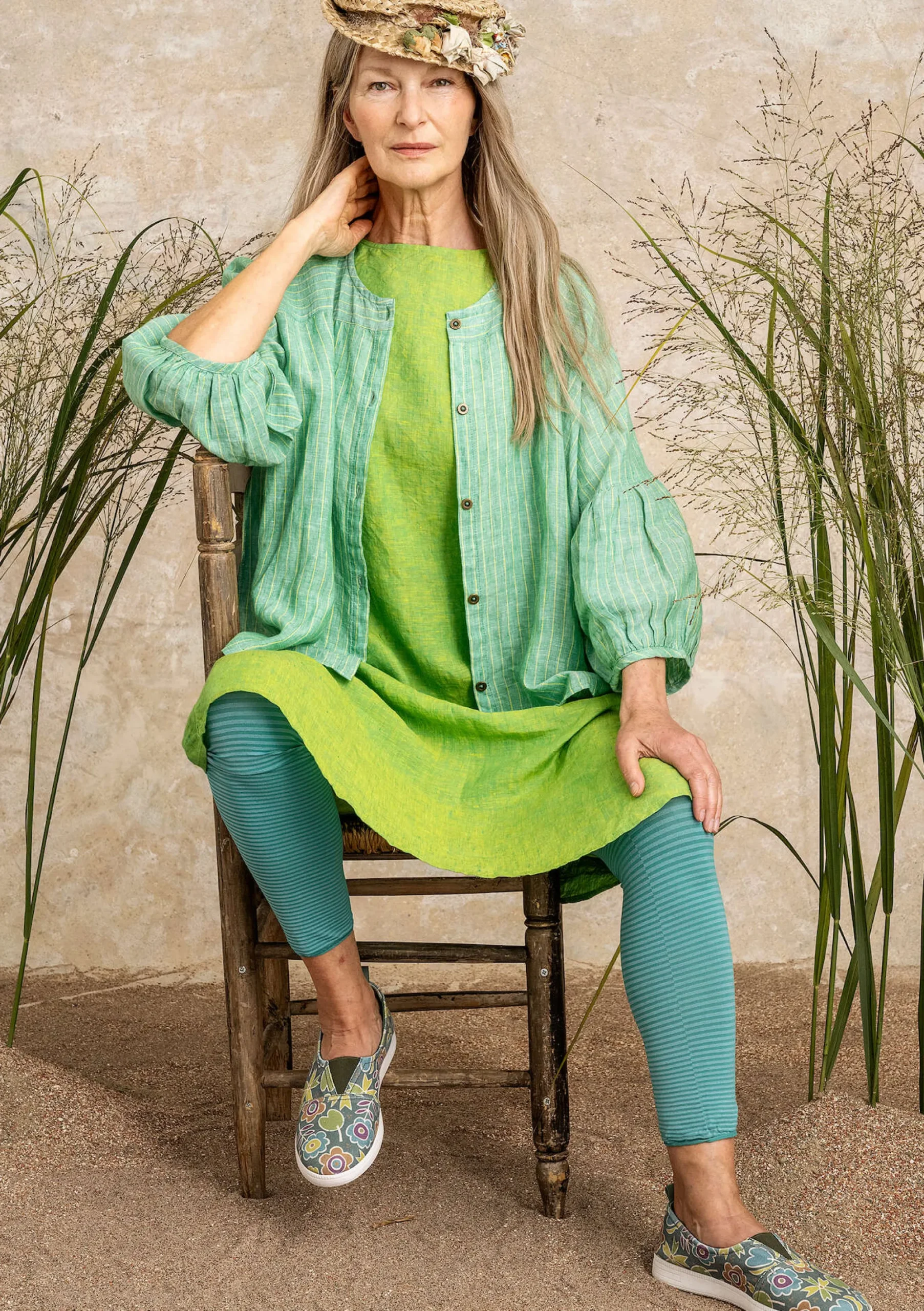 Sale Gudrun Sjödén Kleid Aus Leinengewebe erbsengrün