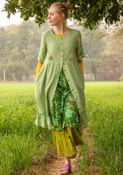 Clearance Gudrun Sjödén Kleid Blombukett Aus Leinengewebe stachelbeergrün