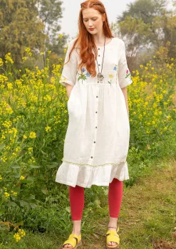 Gudrun Sjödén Kleid Blombukett Aus Leinengewebe ungebleicht