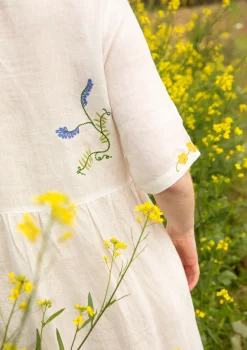 Gudrun Sjödén Kleid Blombukett Aus Leinengewebe ungebleicht