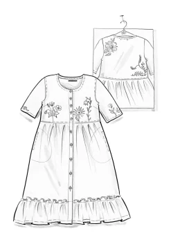 Gudrun Sjödén Kleid Blombukett Aus Leinengewebe ungebleicht