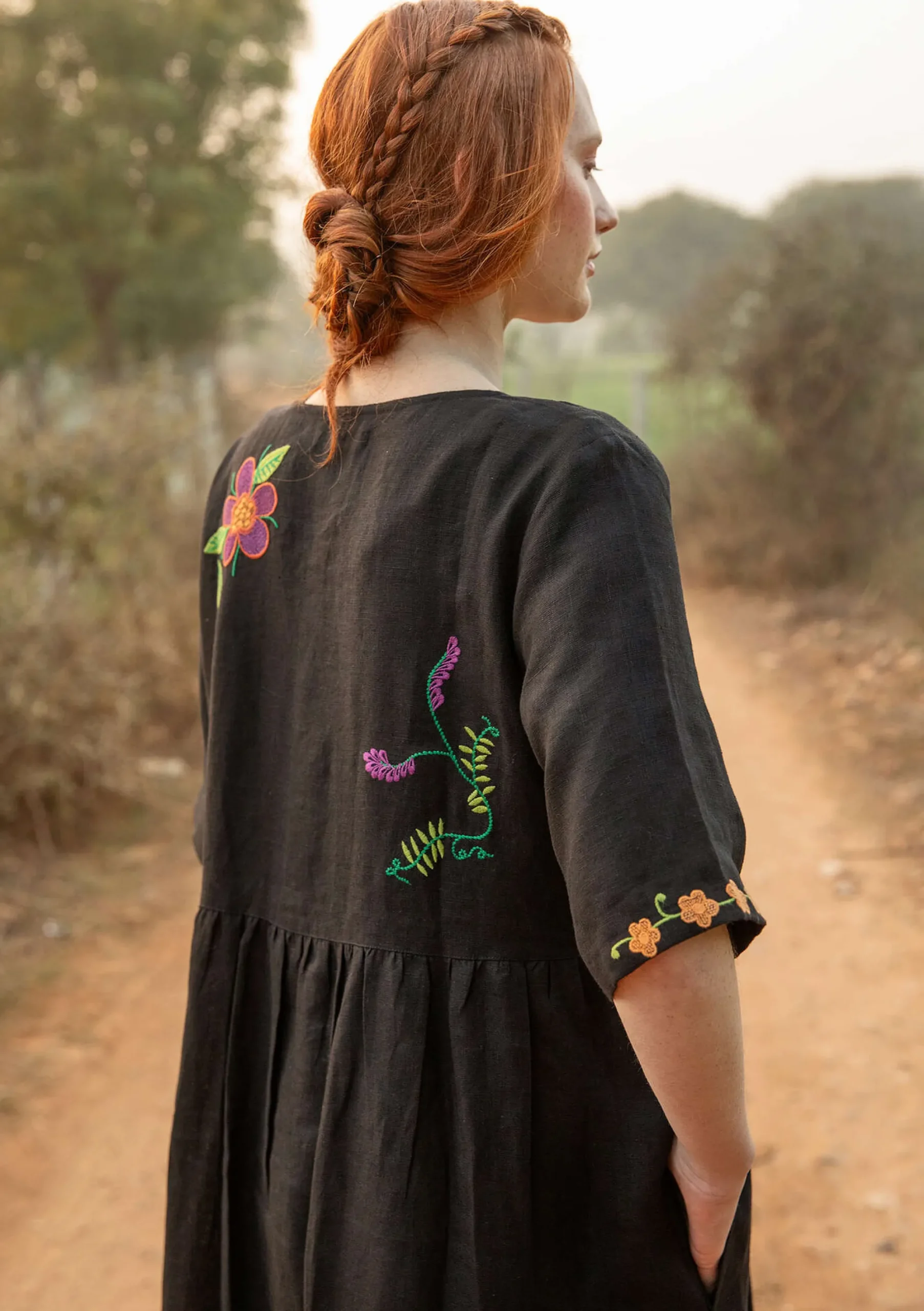 Discount Gudrun Sjödén Kleid Blombukett Aus Leinengewebe schwarz