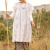 Outlet Gudrun Sjödén Kleid Cumulus Aus Baumwollgewebe weiß