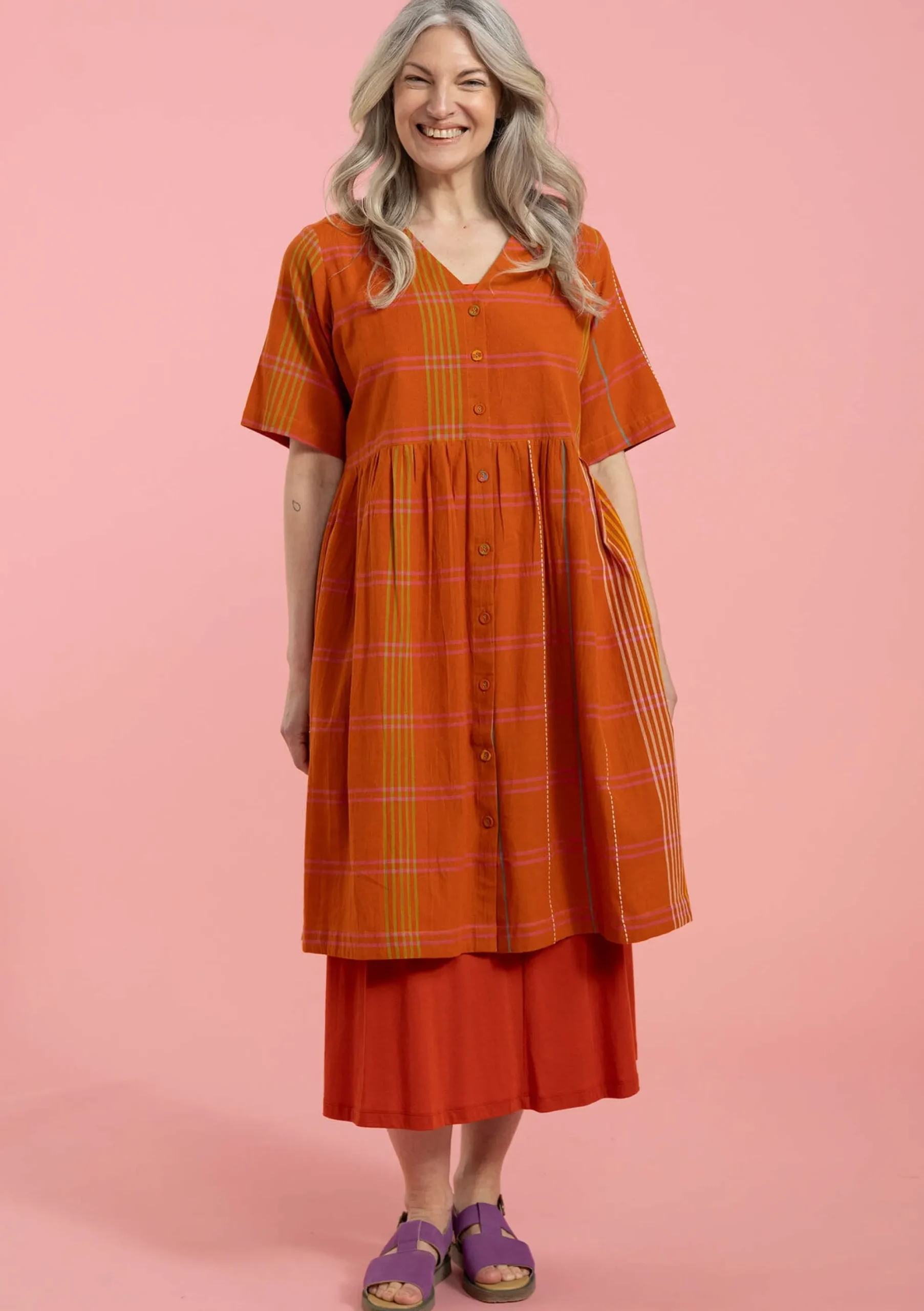 Online Gudrun Sjödén Kleid Fields Aus Baumwollgewebe gebranntes orange