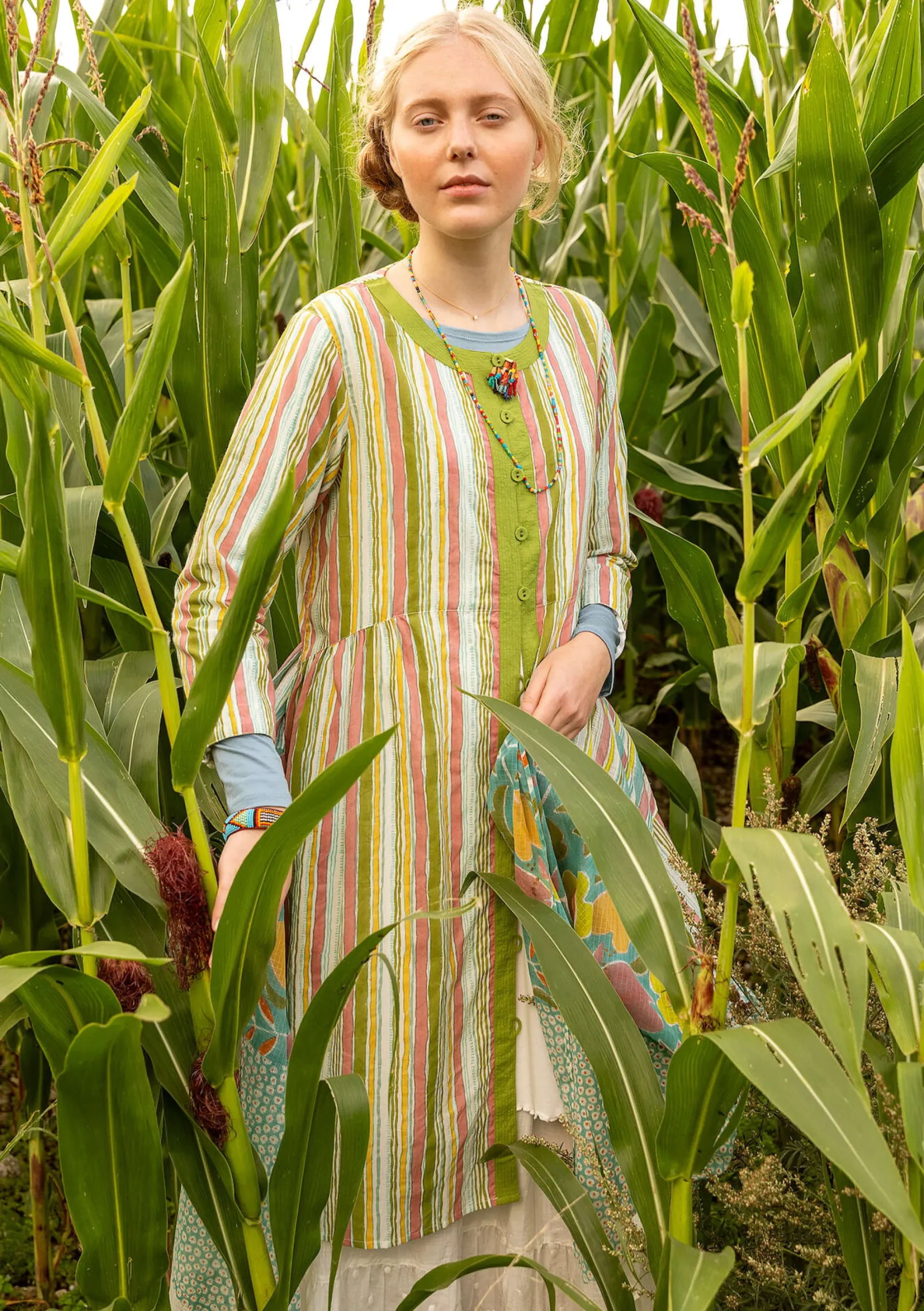 Sale Gudrun Sjödén Kleid Furilden Aus Bio-Baumwollgewebe hellkräutergrün