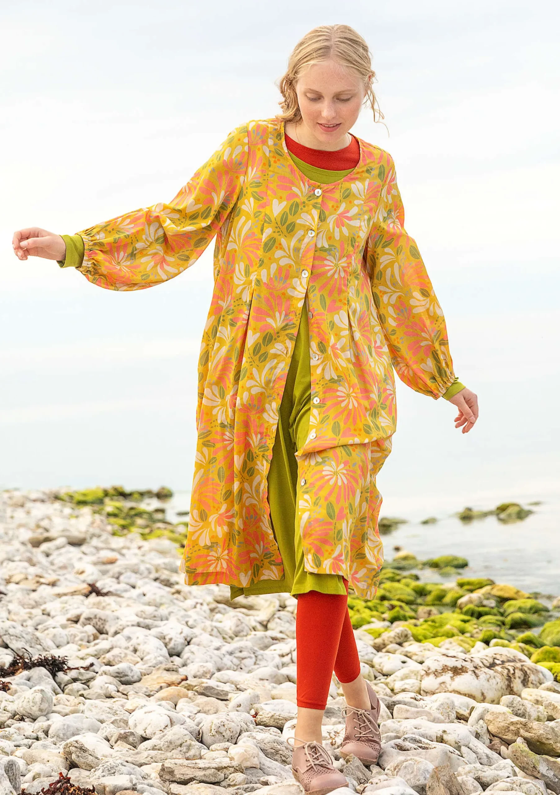 Discount Gudrun Sjödén Kleid Kaprifol Aus Bio-Baumwolle ananas