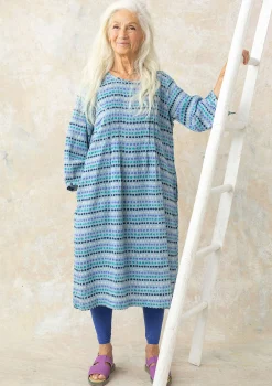 Clearance Gudrun Sjödén Kleid Lillian Aus Leinengewebe taubenblau/gemustert