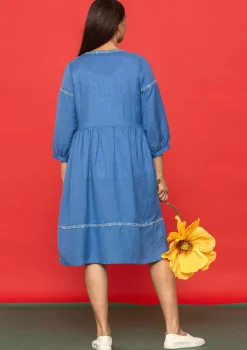 Discount Gudrun Sjödén Kleid Margit Aus Leinen/Modal-Gewebe eismeerblau