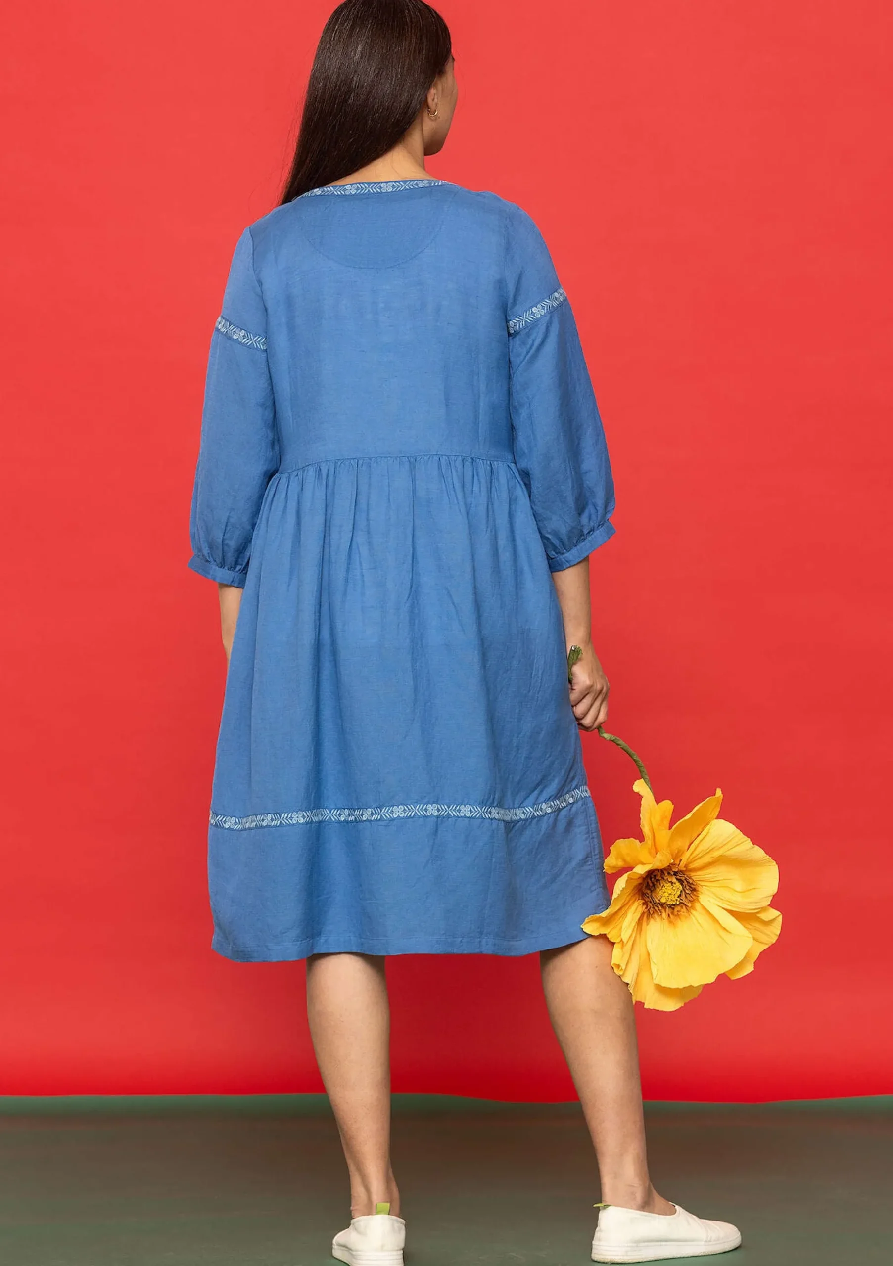 Discount Gudrun Sjödén Kleid Margit Aus Leinen/Modal-Gewebe eismeerblau