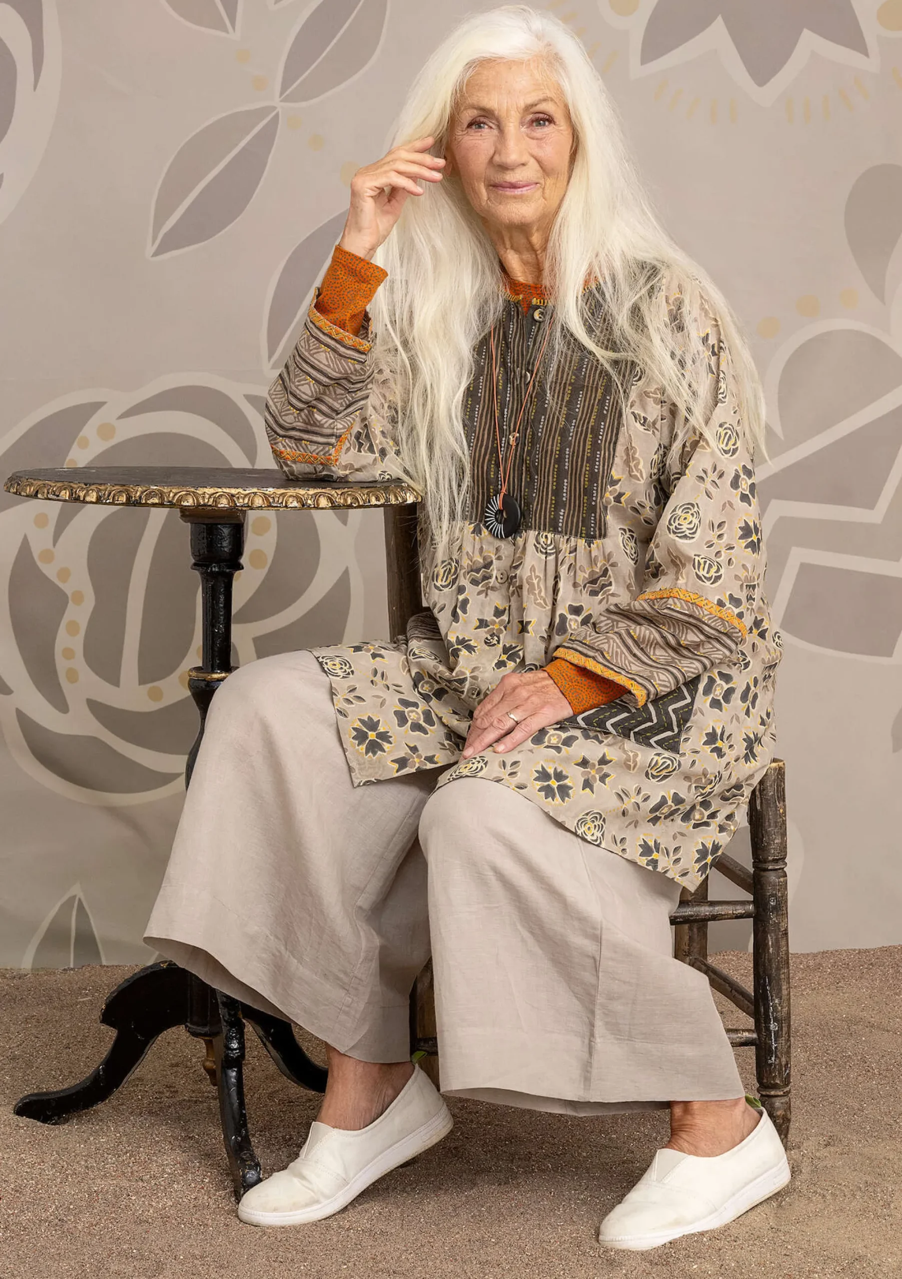 Outlet Gudrun Sjödén Künstlerbluse Amber Aus Bio-Baumwolle kalkstein