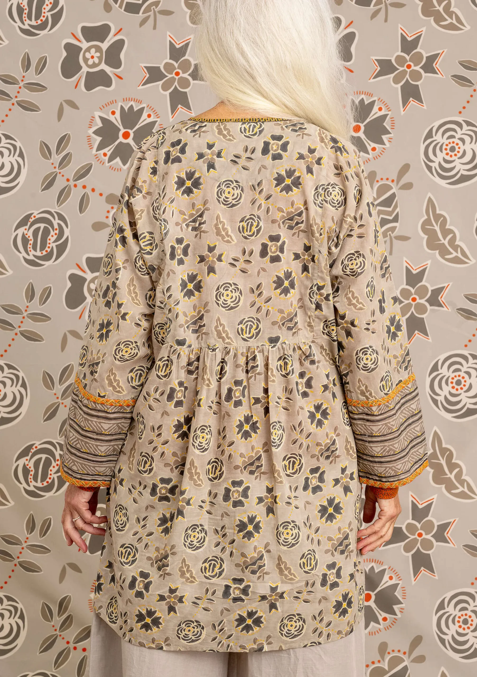 Outlet Gudrun Sjödén Künstlerbluse Amber Aus Bio-Baumwolle kalkstein