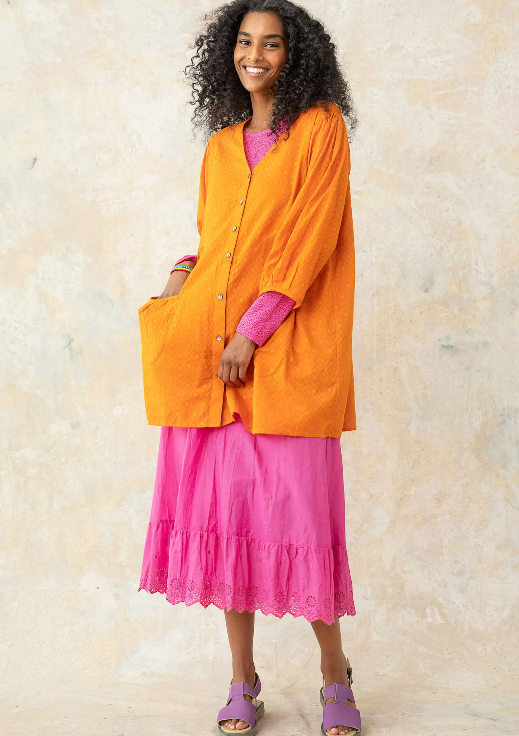 Sale Gudrun Sjödén Künstlerbluse Aus Bio-Baumwollgewebe masala