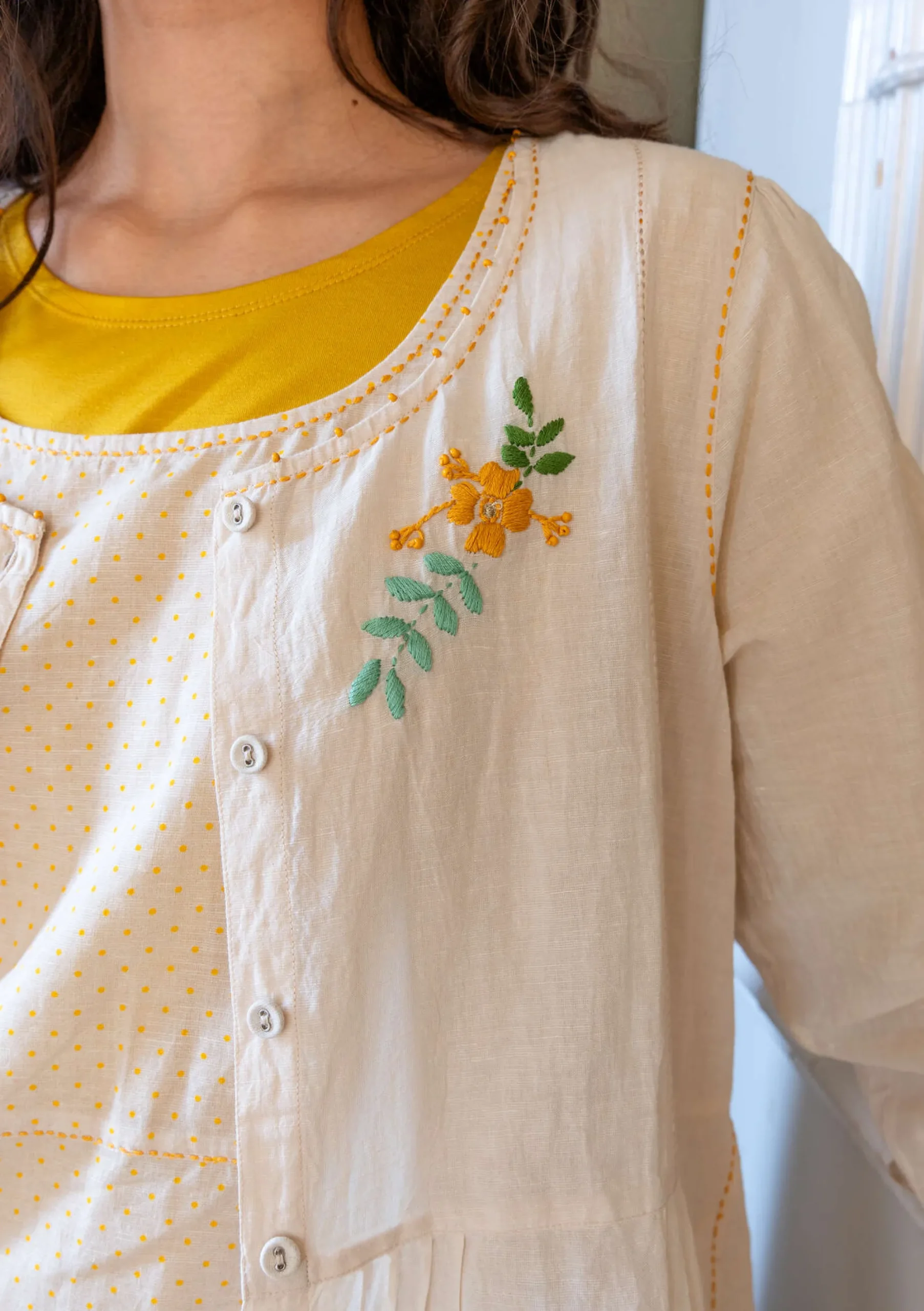Sale Gudrun Sjödén Künstlerbluse Shimla Aus Bio-Baumwolle/Leinen Mandelmilch