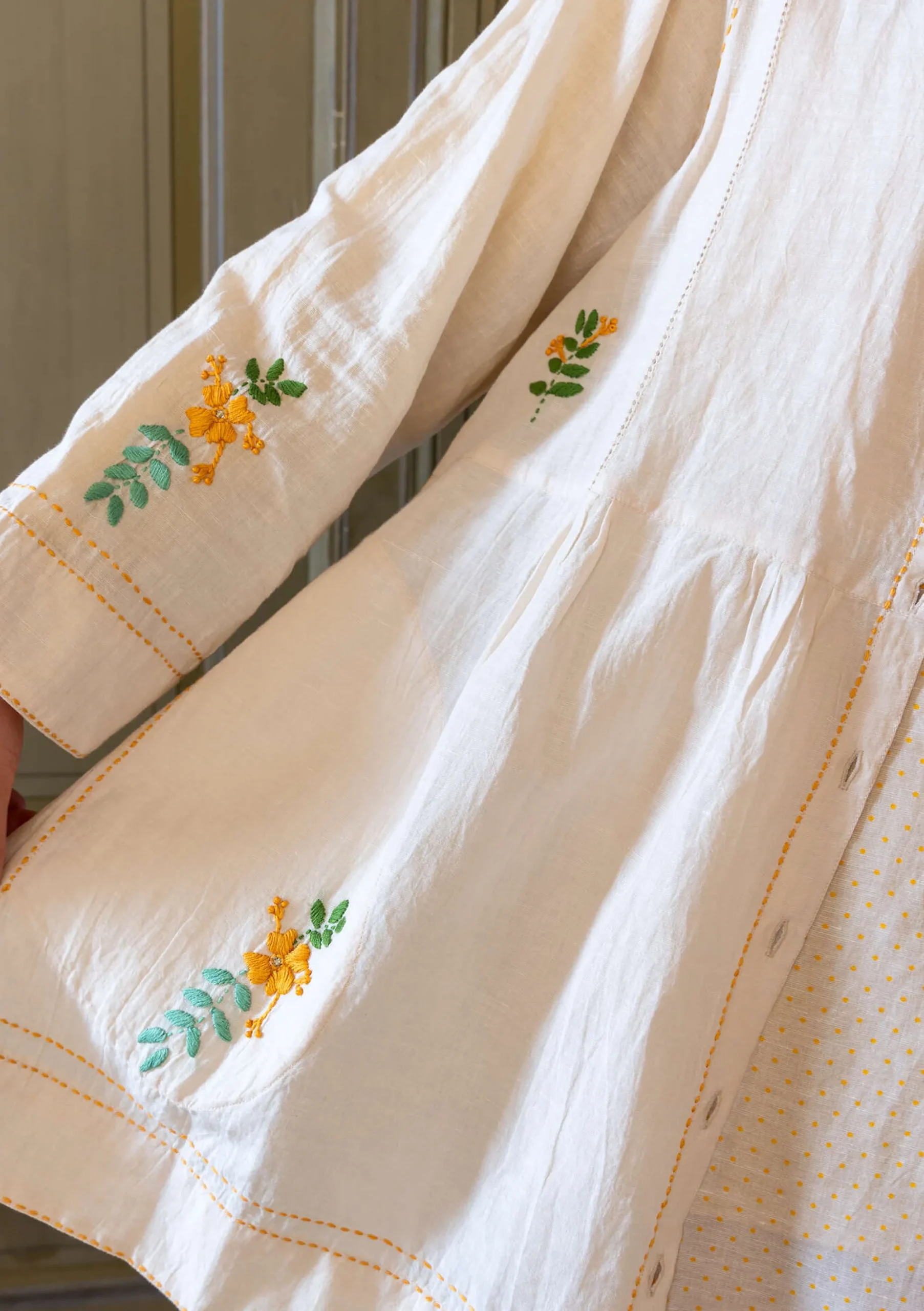 Sale Gudrun Sjödén Künstlerbluse Shimla Aus Bio-Baumwolle/Leinen Mandelmilch