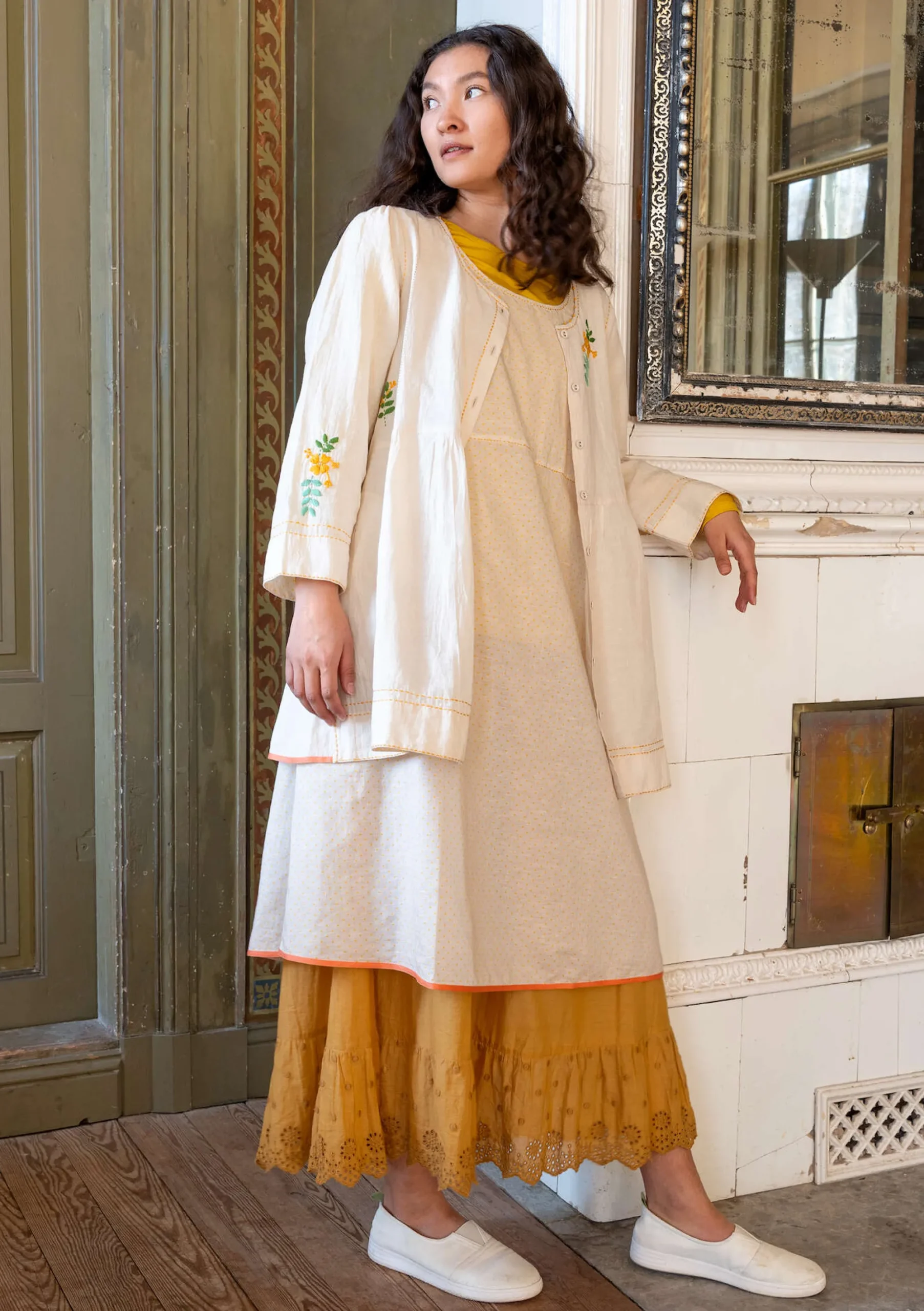 Sale Gudrun Sjödén Künstlerbluse Shimla Aus Bio-Baumwolle/Leinen Mandelmilch