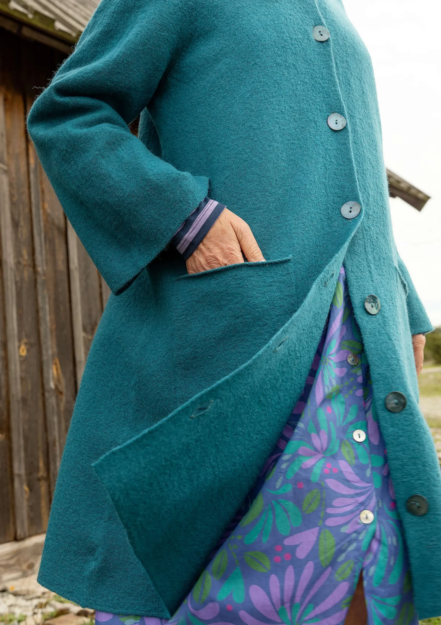 Sale Gudrun Sjödén Langstrickjacke Aus Gefilzter Bio-Wolle petrol