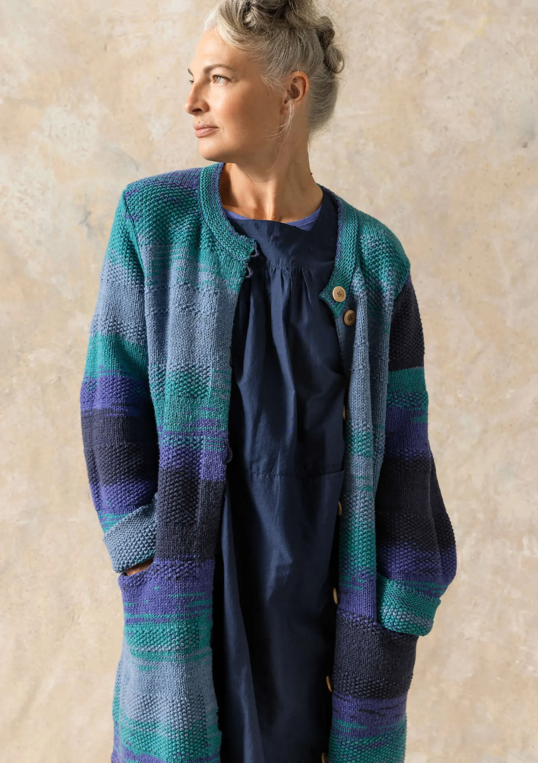 Gudrun Sjödén Langstrickjacke Ella Aus Wolle/Bio-Baumwolle himmelblau