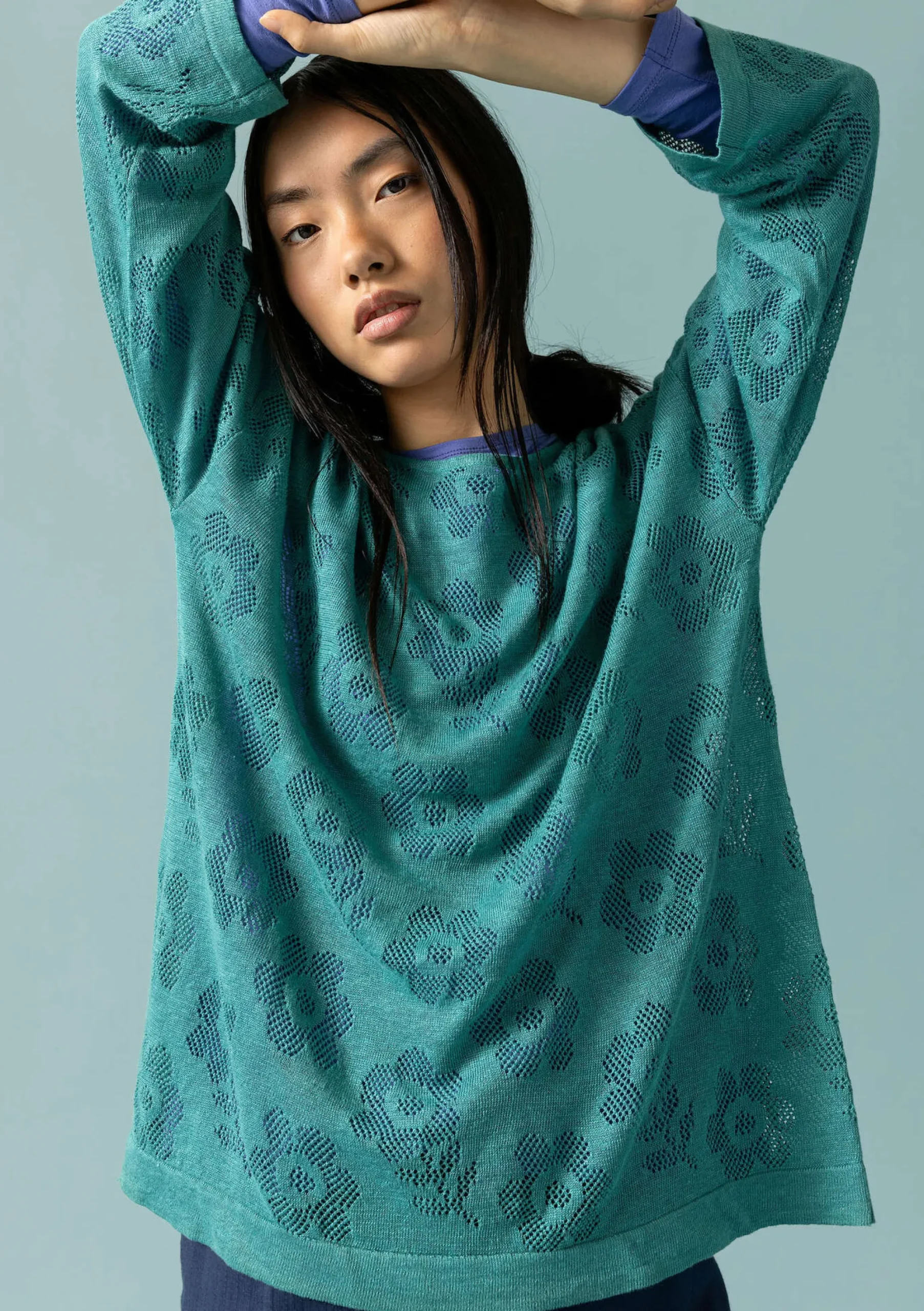 Online Gudrun Sjödén Pointelle-Pullover Aus Leinen/Recycling-Leinen aqua