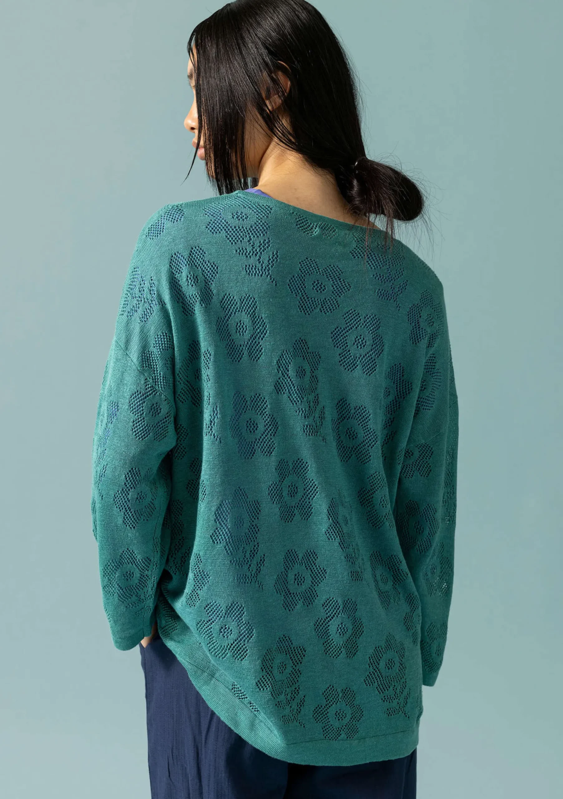 Online Gudrun Sjödén Pointelle-Pullover Aus Leinen/Recycling-Leinen aqua