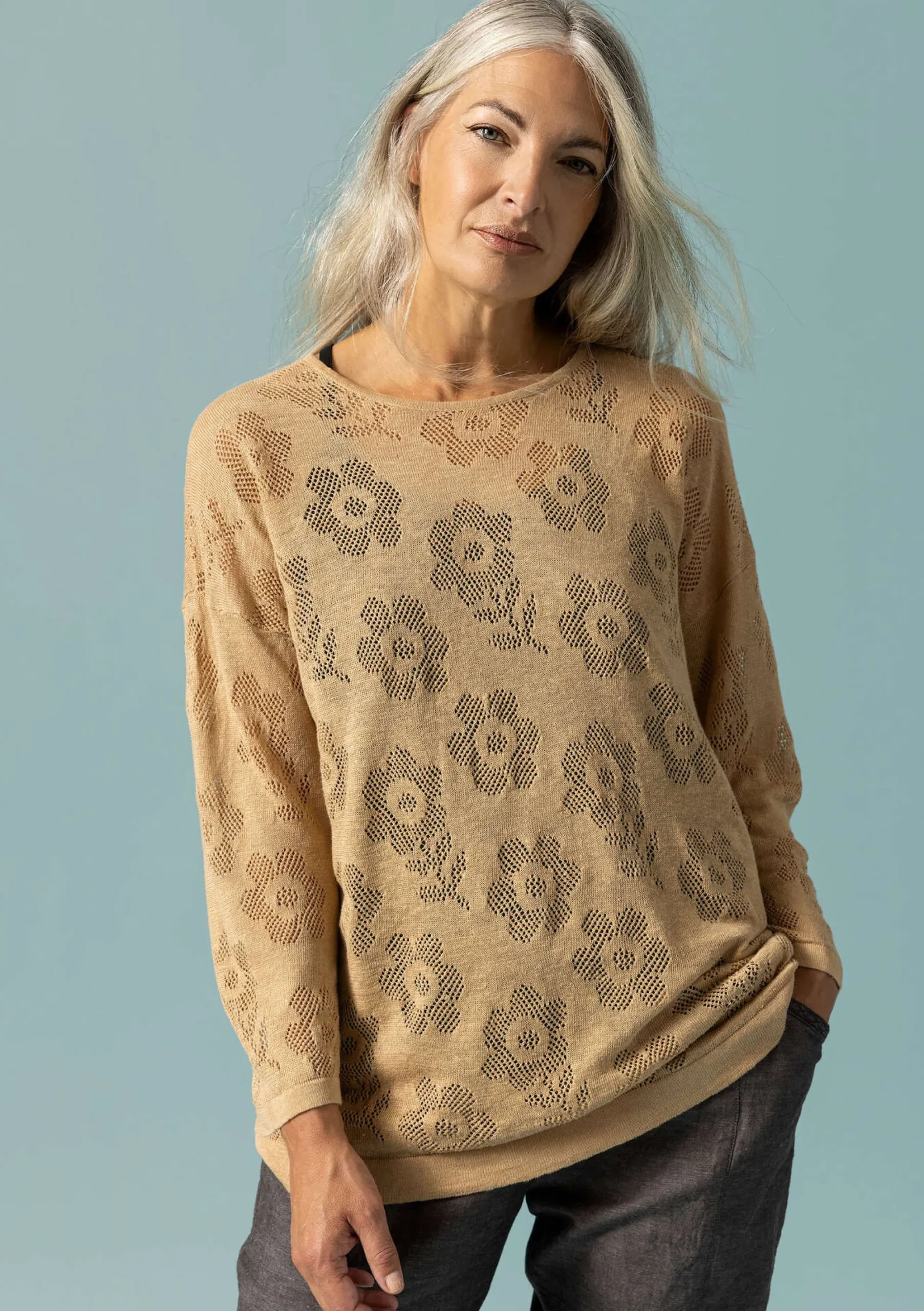 Hot Gudrun Sjödén Pointelle-Pullover Aus Leinen/Recycling-Leinen hafer