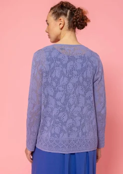Clearance Gudrun Sjödén Pointelle-Strickjacke Luisa Aus Leinen/Recycling-Baumwolle dunkellavendel