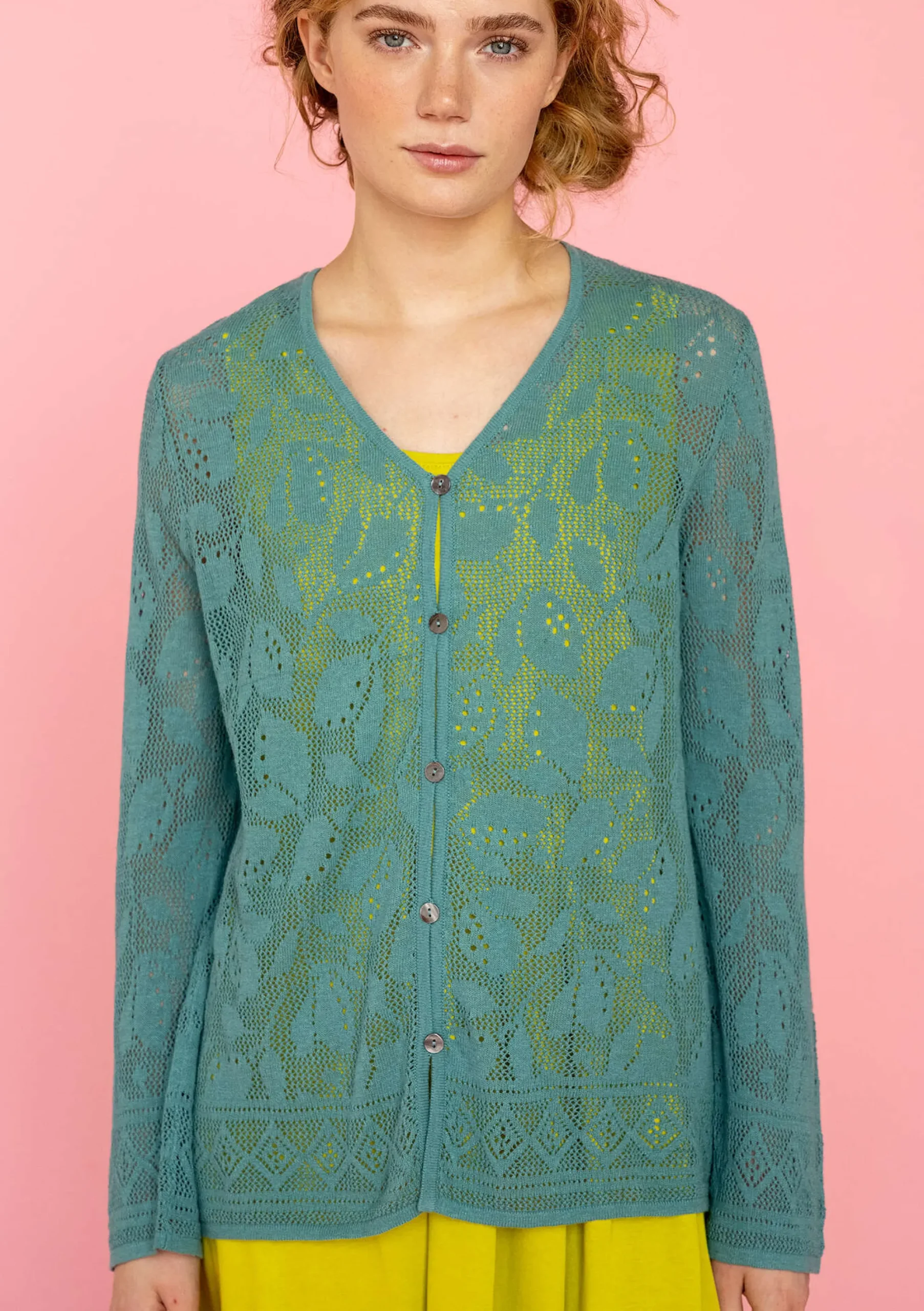 Sale Gudrun Sjödén Pointelle-Strickjacke Luisa Aus Leinen/Recycling-Baumwolle aqua