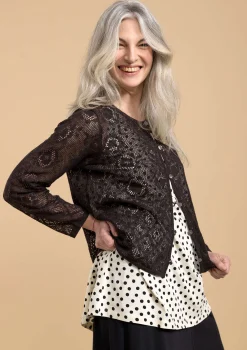 Clearance Gudrun Sjödén Pointelle-Strickjacke Pezenas Aus Leinen/Recycling-Baumwolle espresso