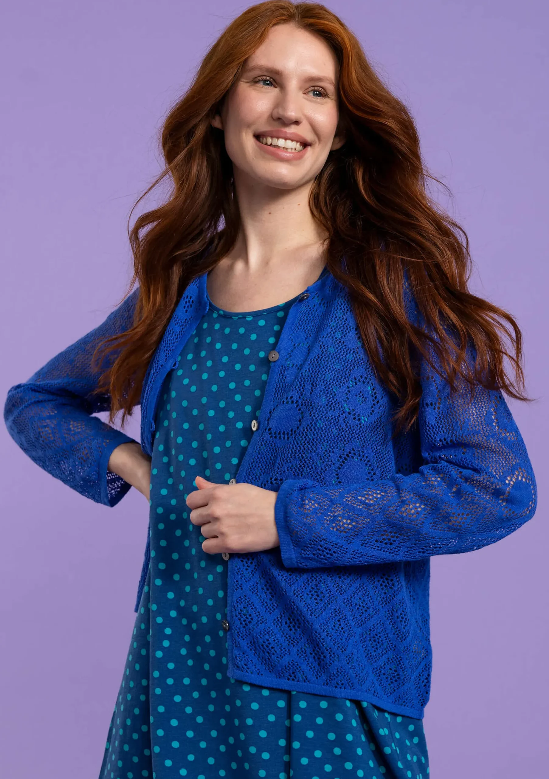 Hot Gudrun Sjödén Pointelle-Strickjacke Pezenas Aus Leinen/Recycling-Baumwolle brillantblau