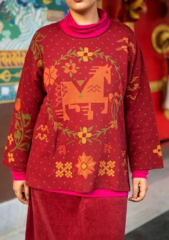 Clearance Gudrun Sjödén Pullover Feru Aus Bio-Baumwolle/Leinen achatrot