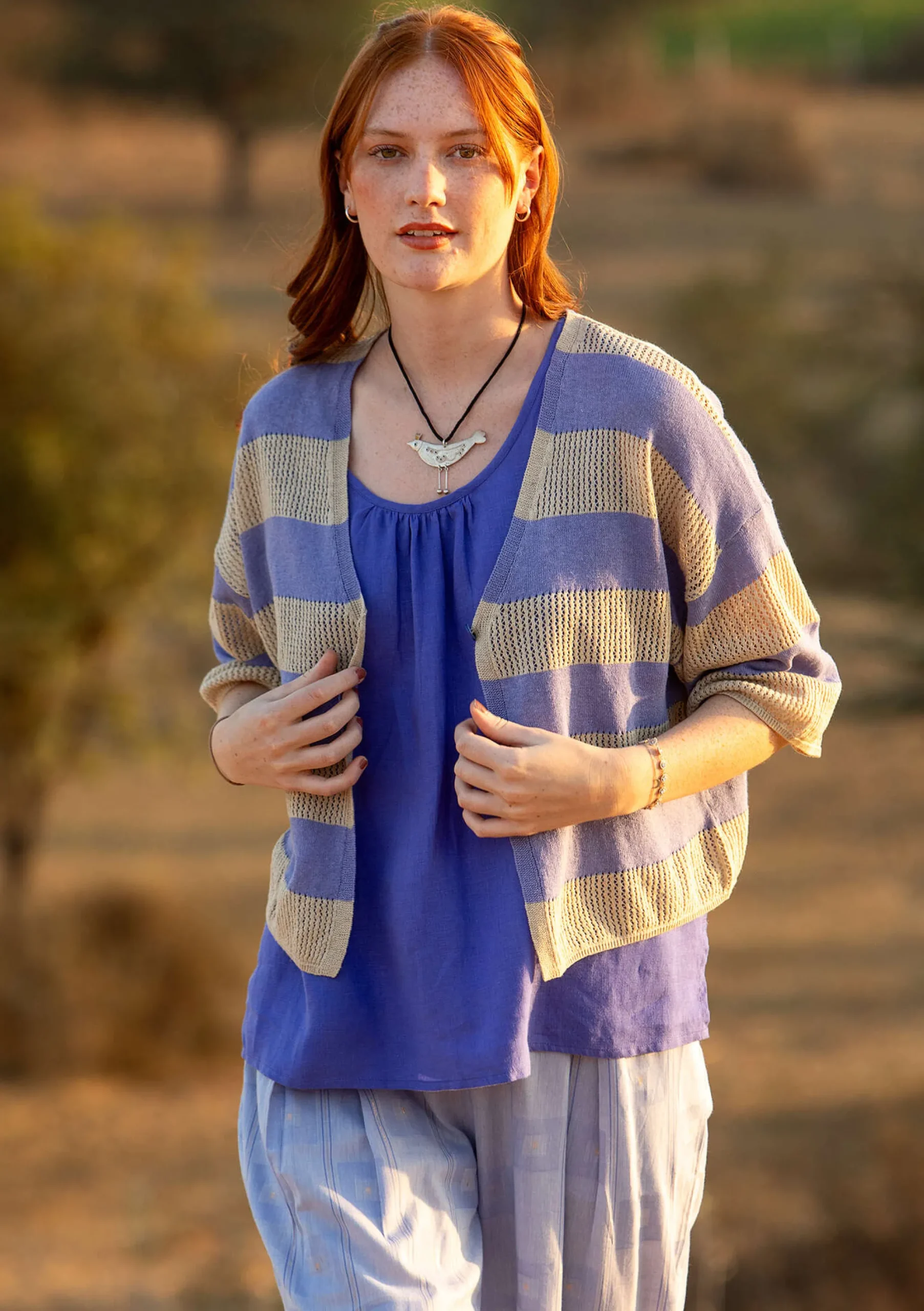 Hot Gudrun Sjödén Strickjacke Aus Leinen/Recycling-Baumwolle dunkellavendel-natur