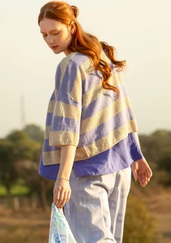 Hot Gudrun Sjödén Strickjacke Aus Leinen/Recycling-Baumwolle dunkellavendel-natur