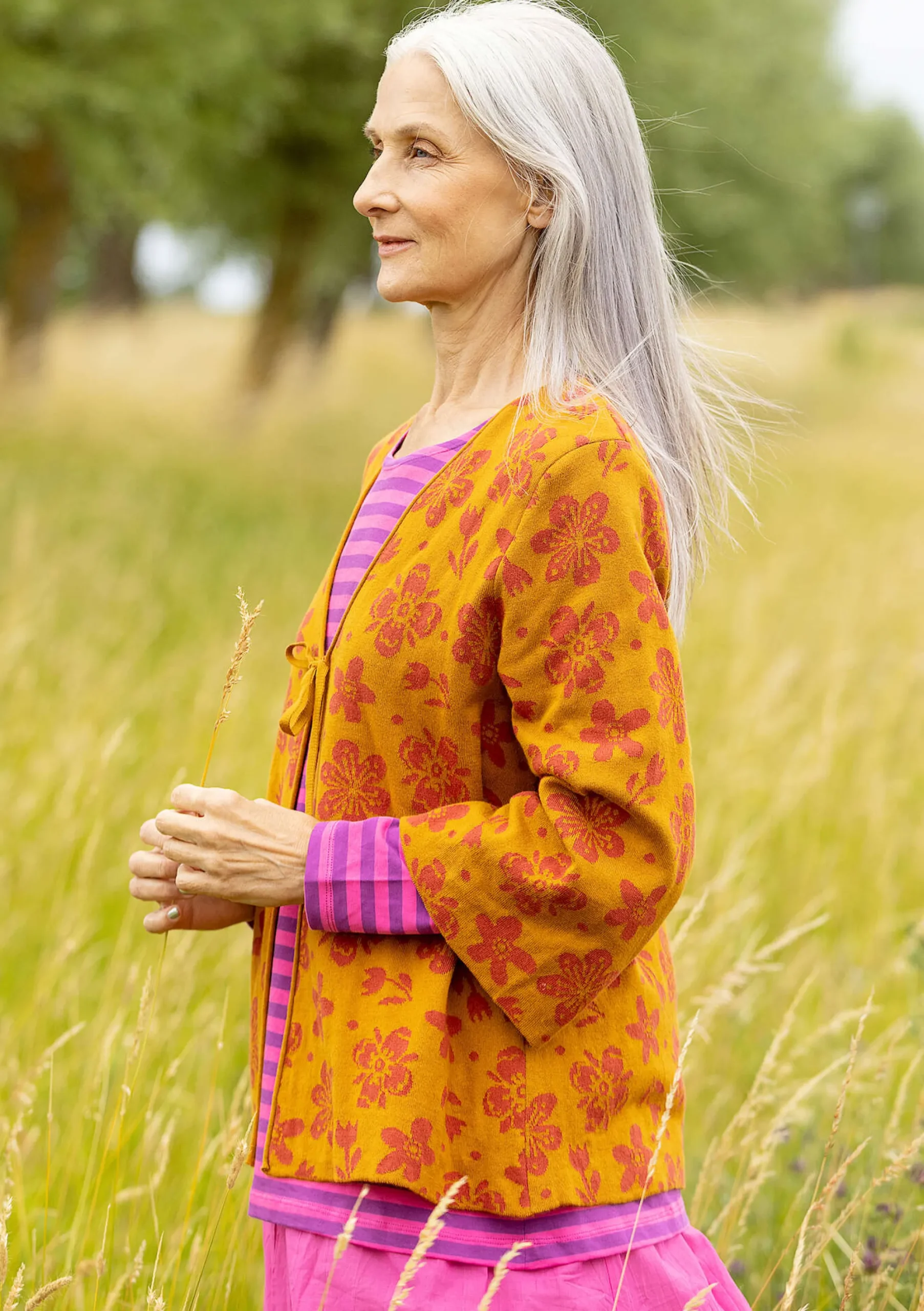 Outlet Gudrun Sjödén Strickjacke Flora-Li Aus Bio-/Recycling-Baumwolle curry