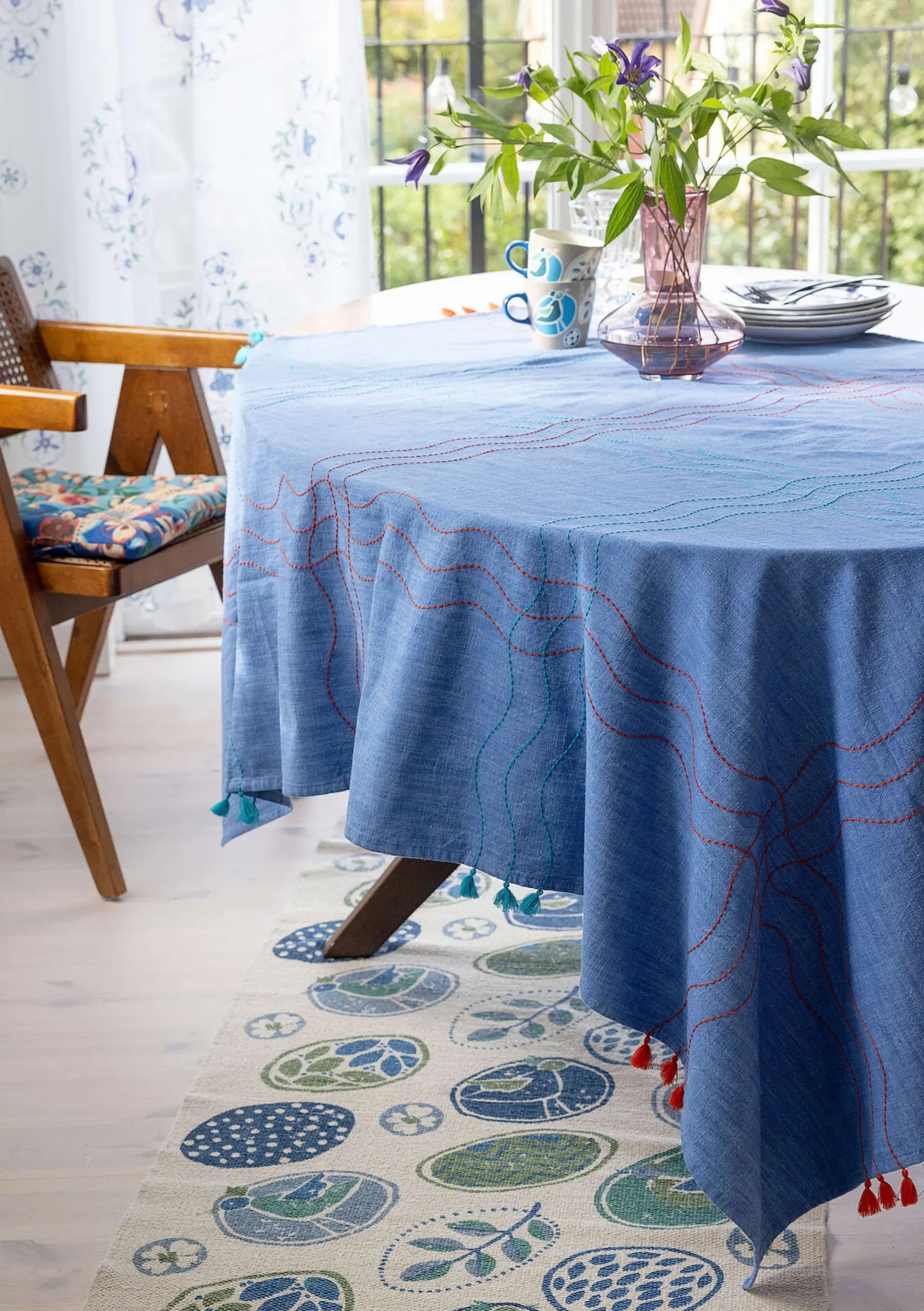 Outlet Gudrun Sjödén Tischdecke Stitches Aus Bio-Baumwolle leinenblau