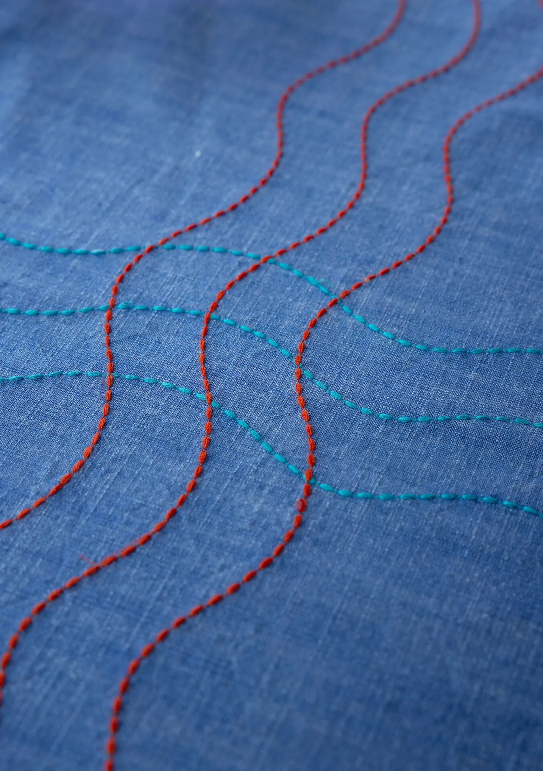 Outlet Gudrun Sjödén Tischdecke Stitches Aus Bio-Baumwolle leinenblau