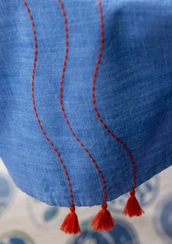 Outlet Gudrun Sjödén Tischdecke Stitches Aus Bio-Baumwolle leinenblau